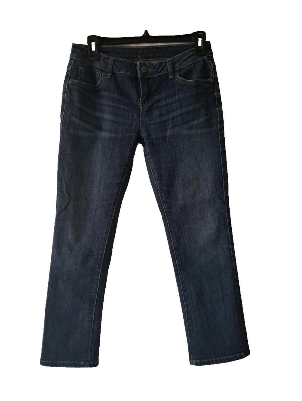 Simply Vera Wang Cropped Strait Leg Jeans Size 4 Petite Roll Cuff Denim Dark